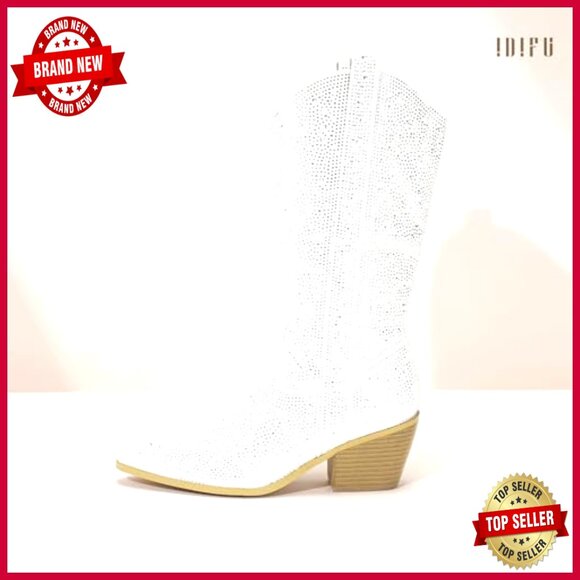 Rhinestone Cowboy Boots Sparkly Western Mid Calf Chunky Heel Zipper Dress - Picture 6 of 7